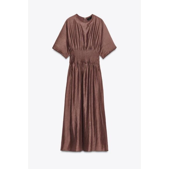 ZARA PLEATED WAIST KNIT DRESS WITH MATCHING DETAIL